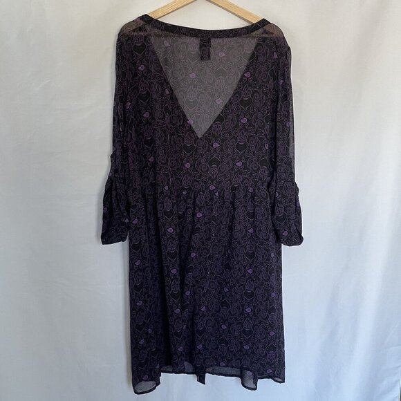 Disney Villains Purple & Black V-Neck Dress With Button Details & Puff Sleeves 4 - Picture 7 of 7